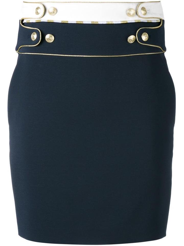 Pierre Balmain Buttoned Waist Detail Skirt, Women's, Size: 38, Blue, Polyamide/viscose/spandex/elastane/polyester