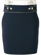 Pierre Balmain Buttoned Waist Detail Skirt, Women's, Size: 38, Blue, Polyamide/viscose/spandex/elastane/polyester