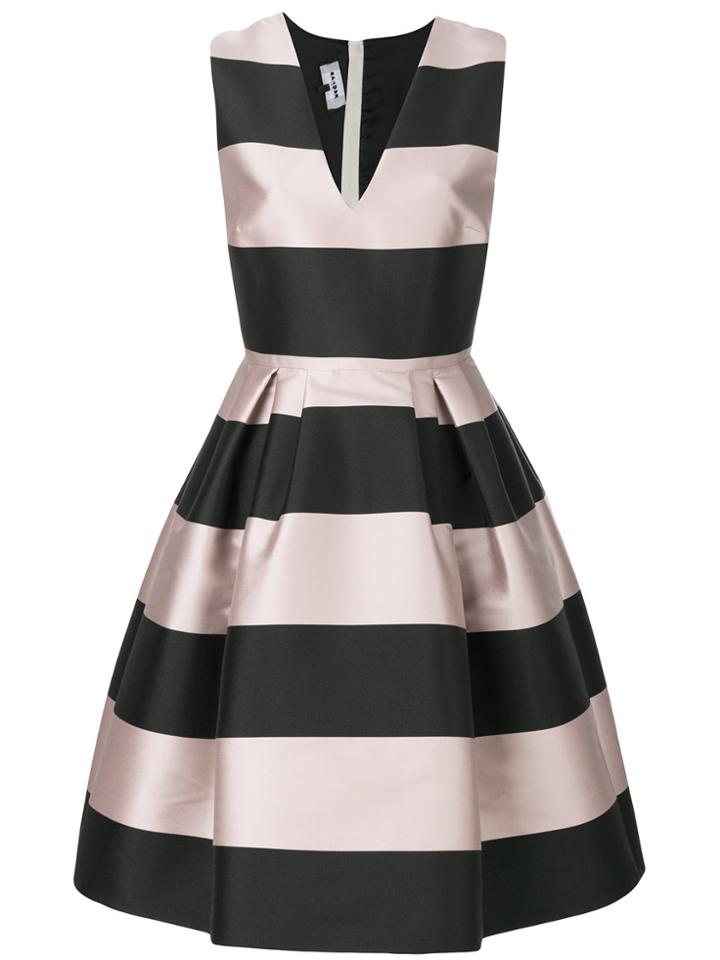 Rochas Striped Printed Flared Dress - Pink & Purple