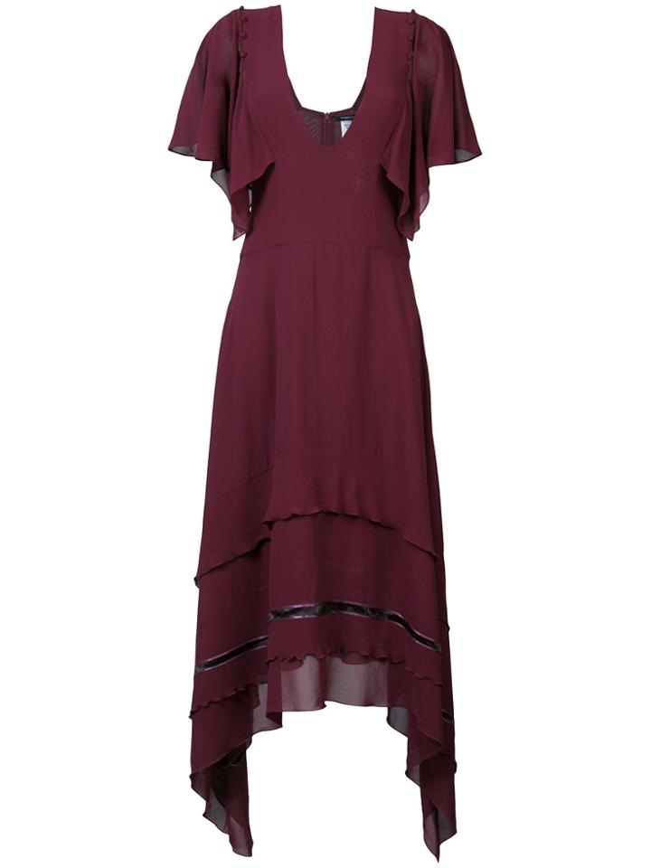 Derek Lam Flutter Sleeve Lace Inset Dress - Red