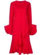 Goen.j Asymmetric Ruffle-trimmed Jersey Midi Dress - Red