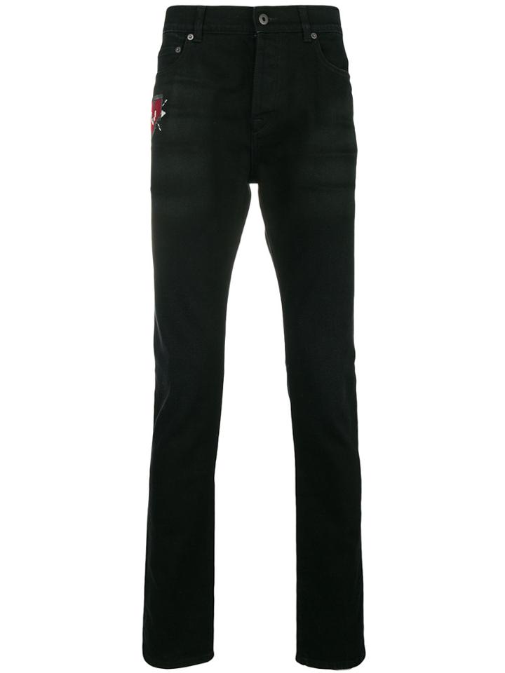 Valentino Heart Embroidered High Rise Jeans - Black