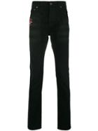 Valentino Heart Embroidered High Rise Jeans - Black