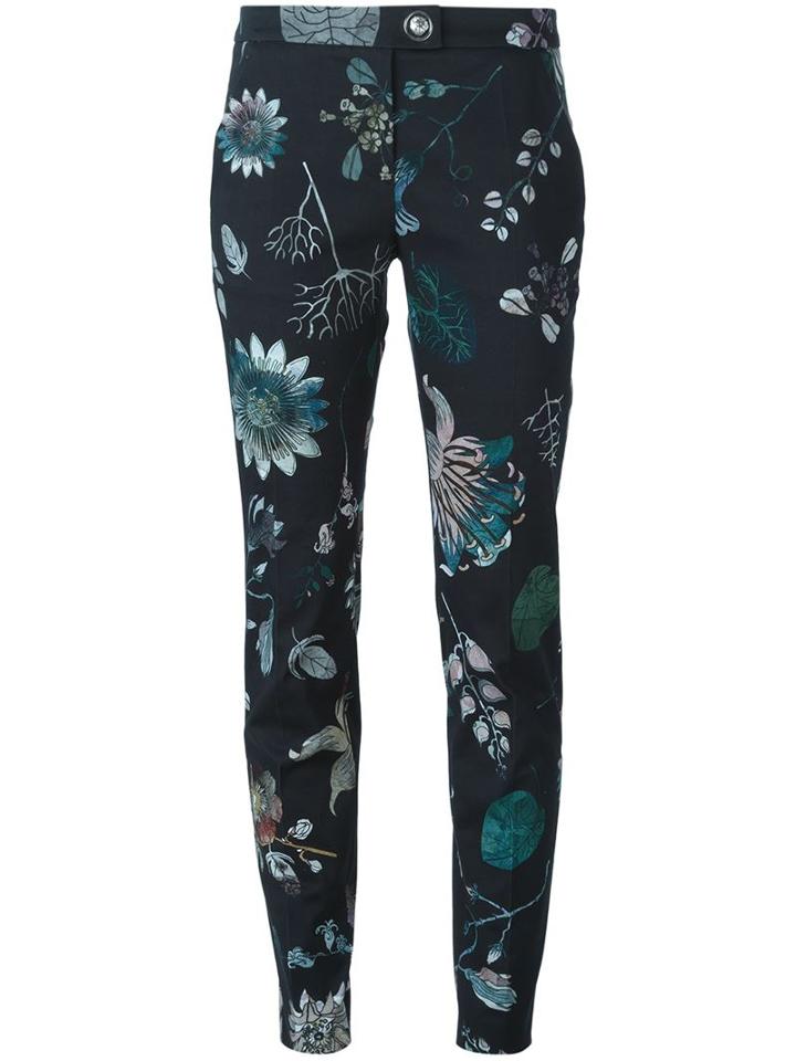 Versus Floral Print Trousers, Women's, Size: 40, Black, Cotton/spandex/elastane