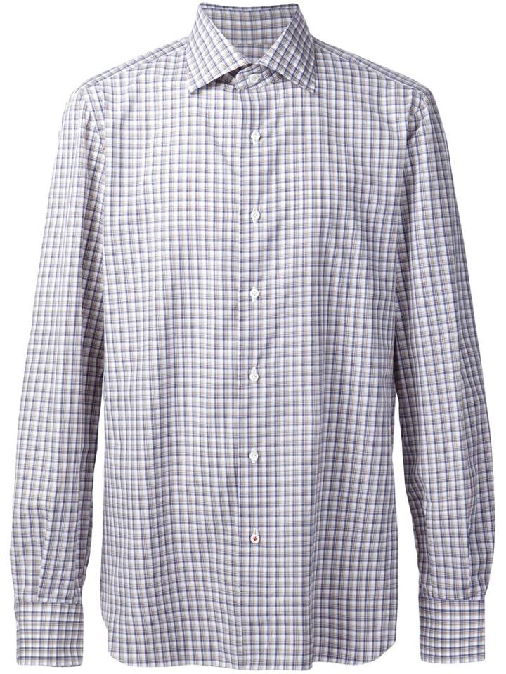 Isaia Casual Checked Shirt, Men's, Size: 16 1/2, Blue, Cotton