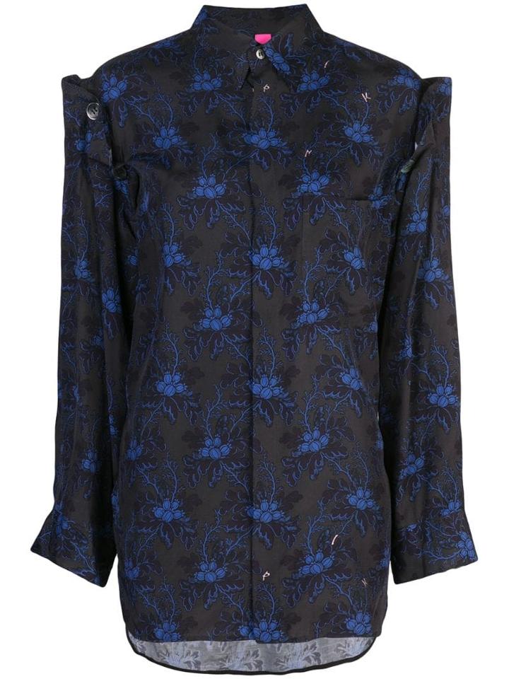 Y's Buttoned Sleeve Floral Shirt - Black