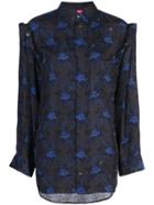 Y's Buttoned Sleeve Floral Shirt - Black
