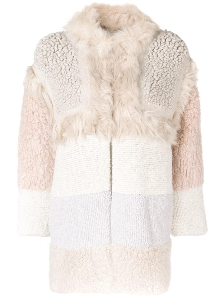Stella Mccartney Faux-fur Colour Block Coat - Nude & Neutrals