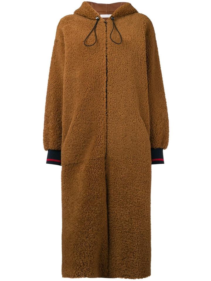 Inès & Maréchal Hooded Shearling Coat - Brown