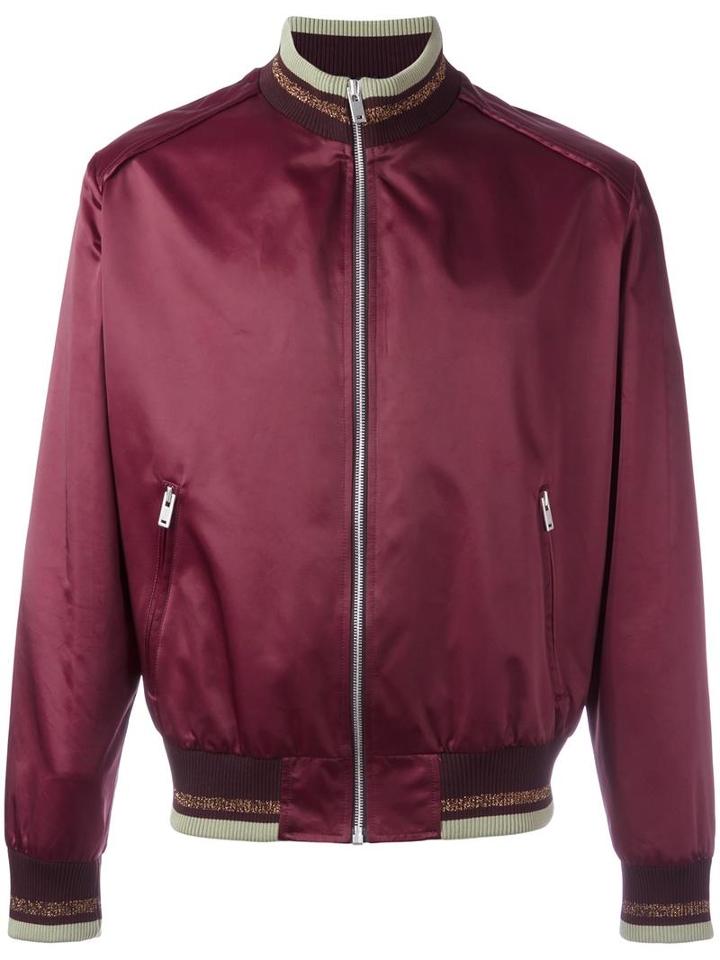 Maison Margiela Metallic Striped Trim Bomber Jacket, Men's, Size: 52, Red, Polyamide/polyester/calf Leather