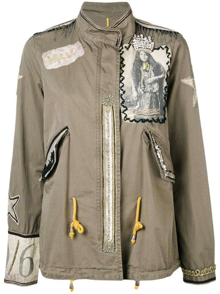 History Repeats Embroidered Jacket, Women's, Size: 42, Green, Cotton