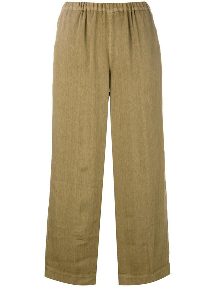 Ql2 - Portia Cropped Trousers - Women - Linen/flax/cupro - 42, Green, Linen/flax/cupro