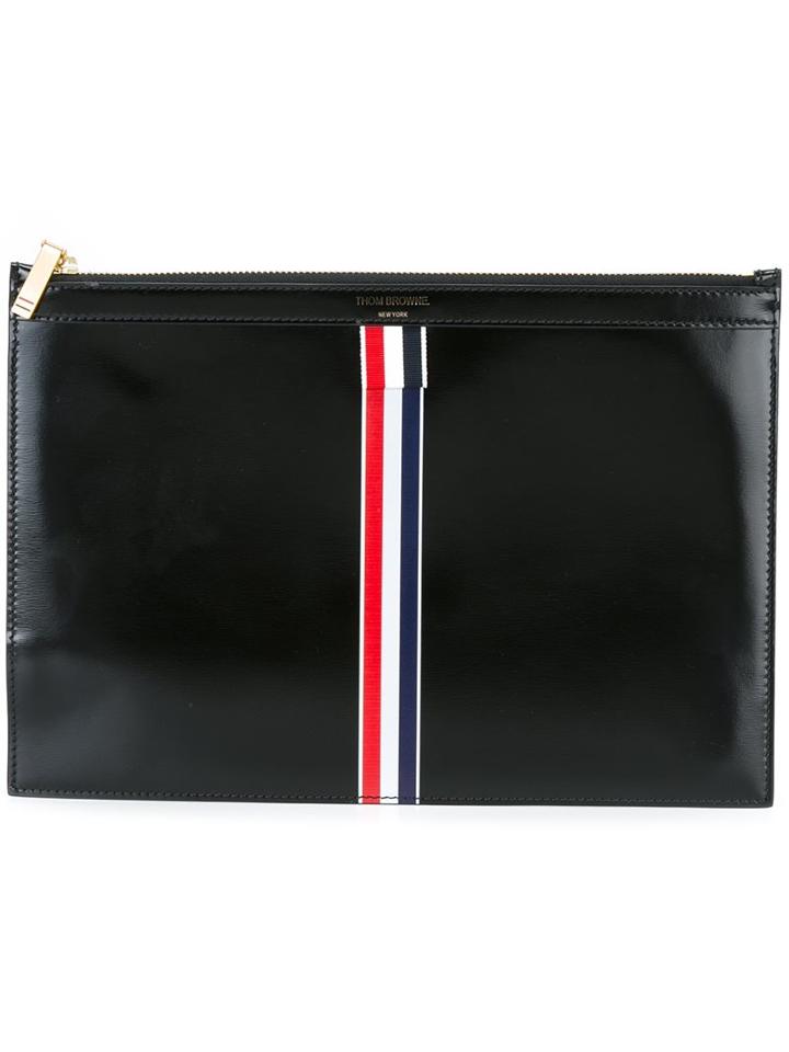 Thom Browne Contrast Stripe Clutch, Men's, Black, Leather