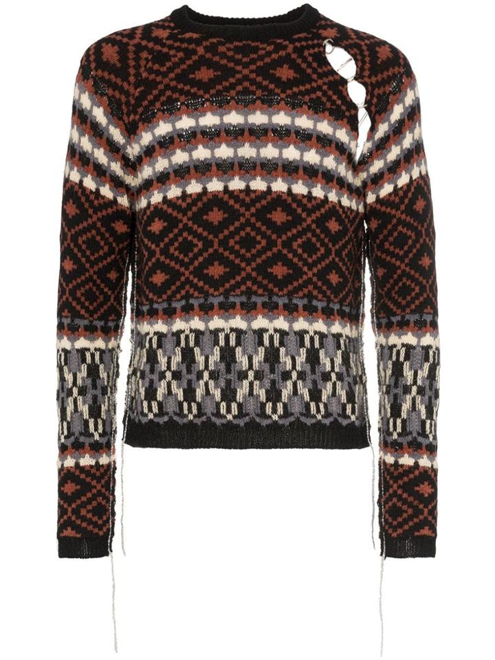 Raf Simons Fairisle Cutout Mohair Wool Blend Jumper - Black