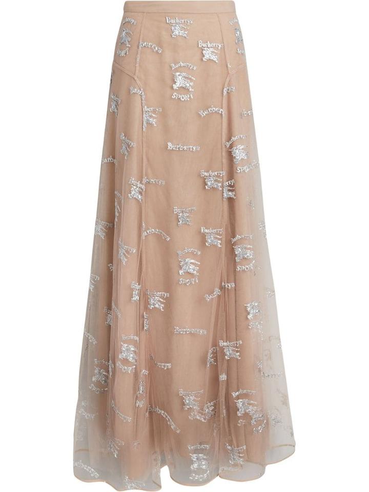 Burberry Equestrian Knight Embroidered Tulle Skirt - Neutrals