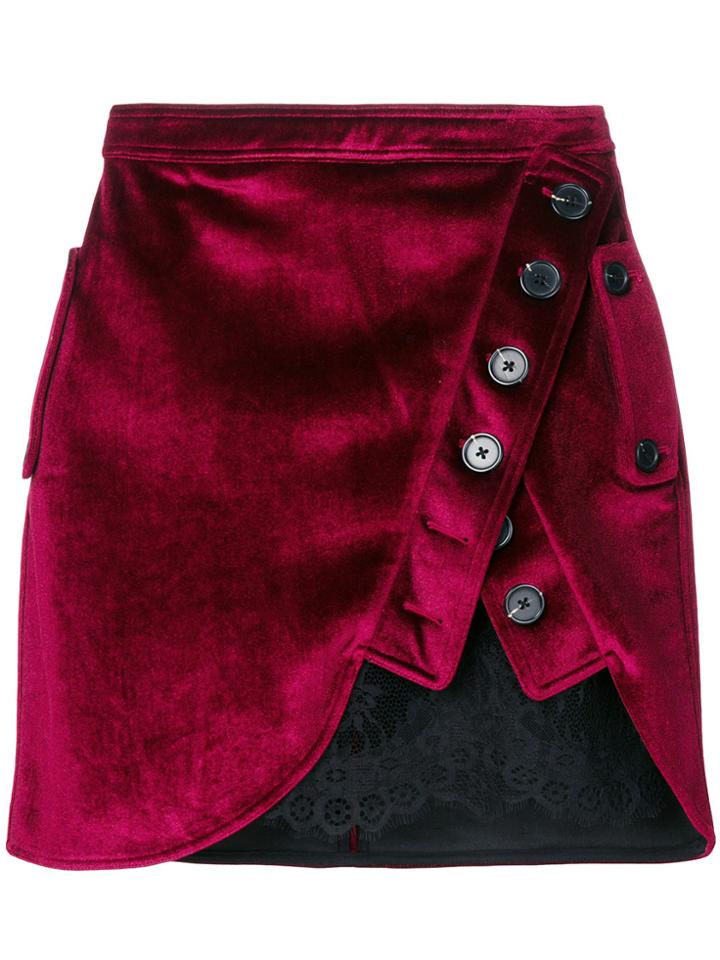 Self-portrait Asymmetric Buttoned Skirt - Red