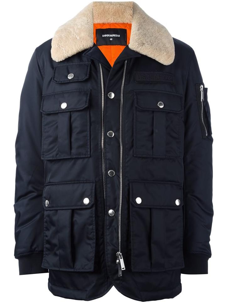 Dsquared2 Multi Pocket Puffer Jacket, Men's, Size: 52, Blue, Polyamide/polyester/lamb Fur