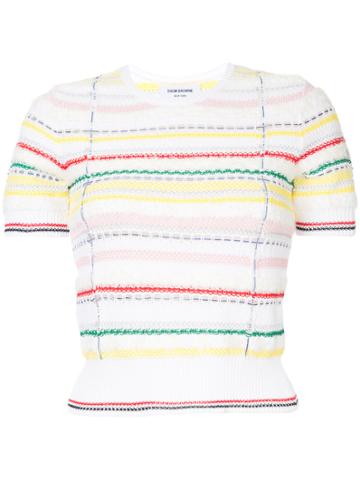 Thom Browne Short Sleeve Crew Neck Tee With Tipping Stripe In Cotton