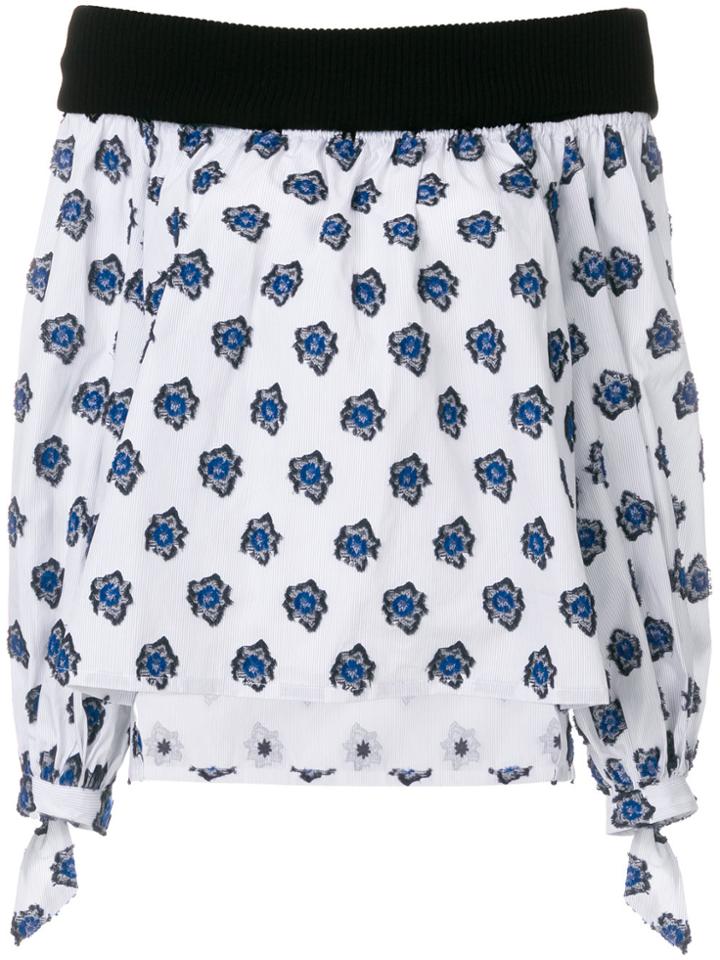 Sara Roka Printed Off Shoulder Blouse - White
