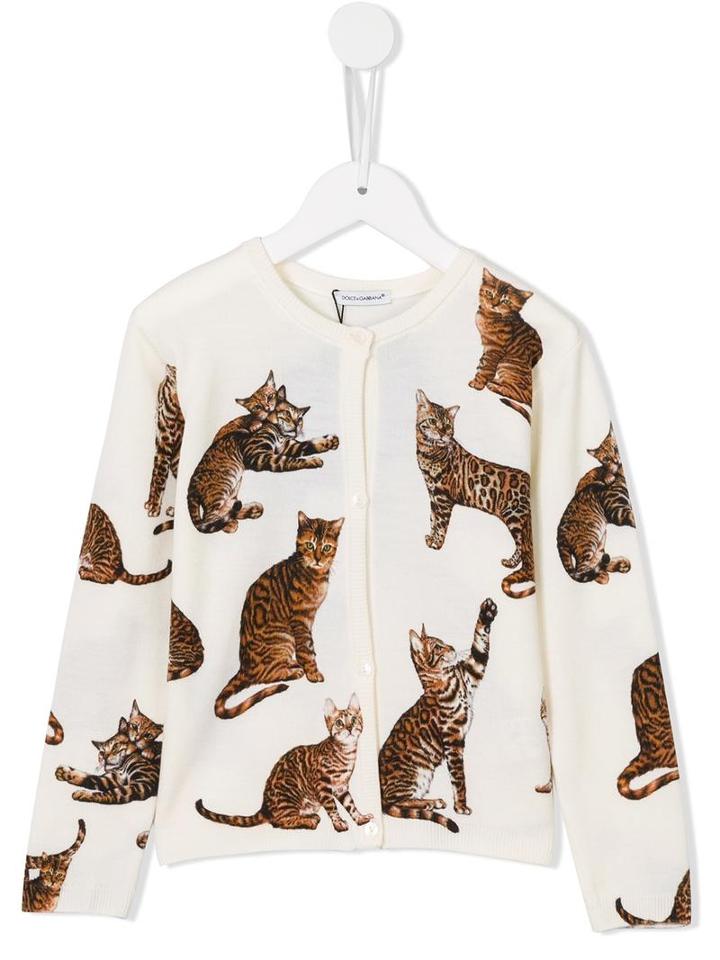 Dolce & Gabbana Kids Bengal Cat Print Cardigan, Girl's, Size: 8 Yrs, Nude/neutrals