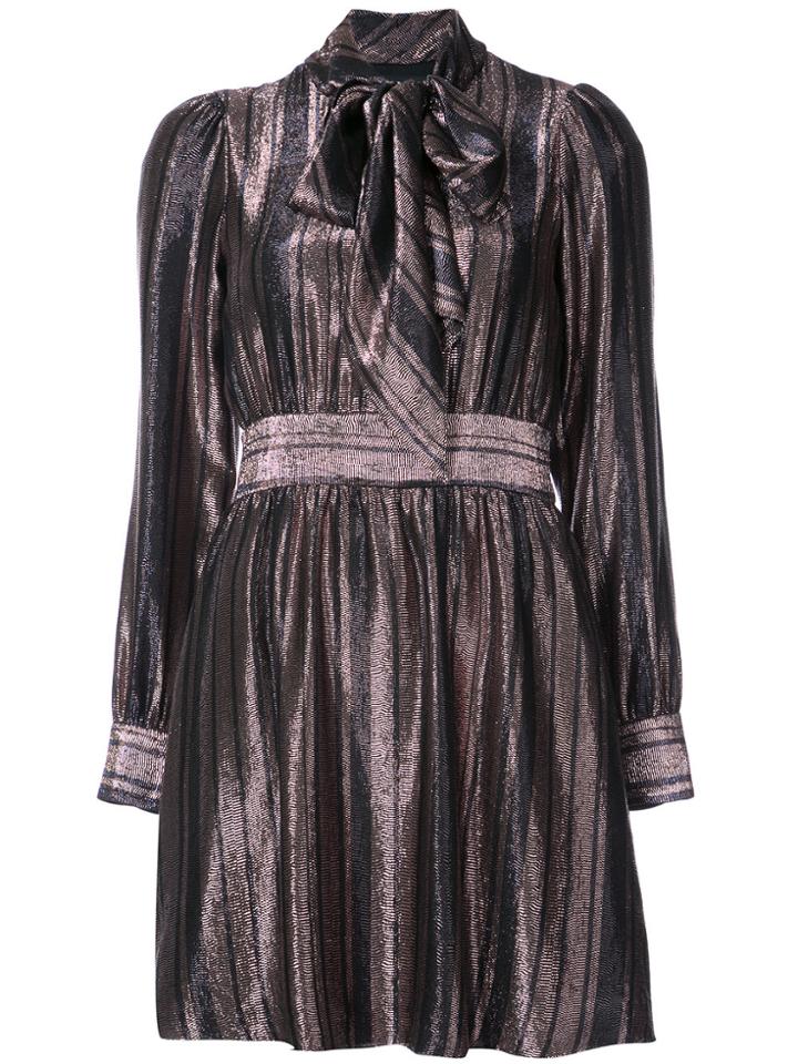 Haney Etta Striped Metallic Pussy-bow Dress - Pink & Purple