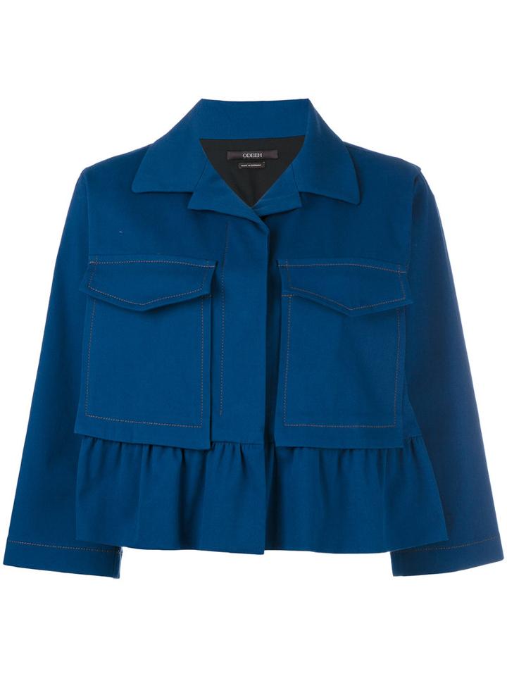 Odeeh Boxy Cropped Sleeve Jacket, Women's, Size: 38, Blue, Cotton/spandex/elastane/lyocell