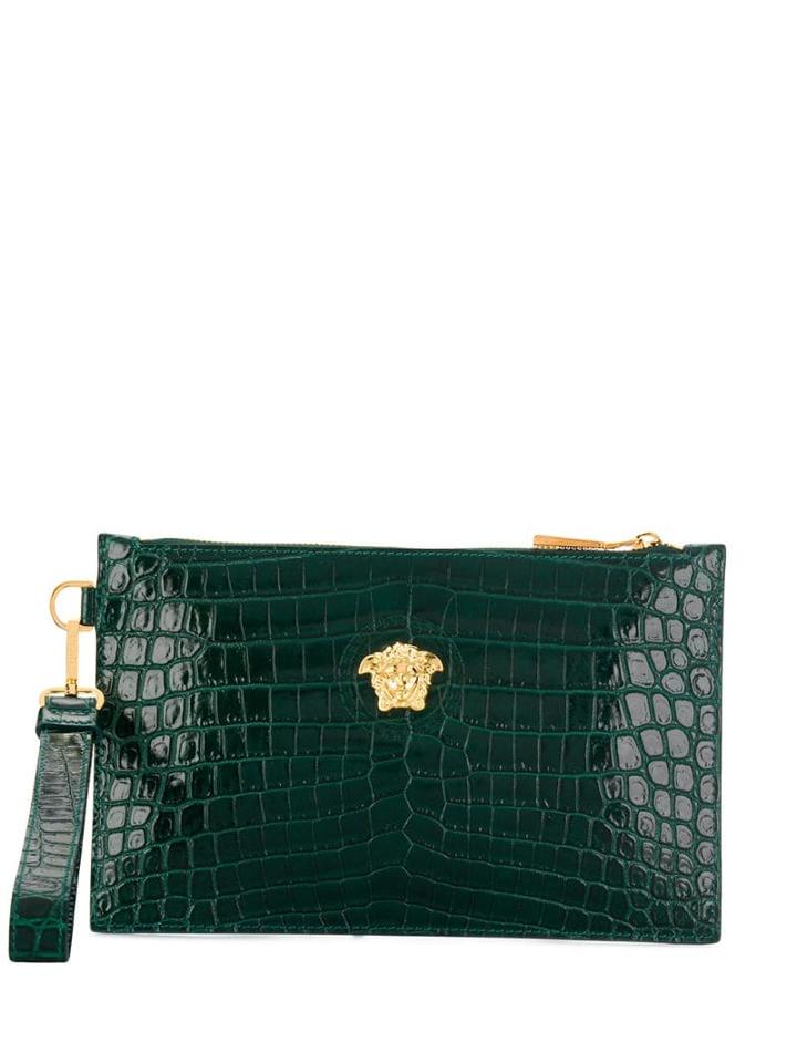 Versace Medusa Appliqué Leather Pouch - Green