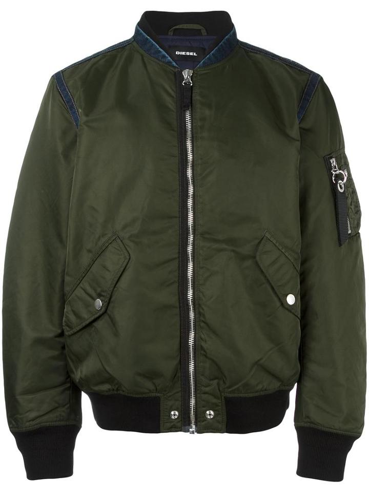 Diesel Padded Bomber Jacket, Men's, Size: Xl, Green, Nylon/polyester/spandex/elastane/polyester