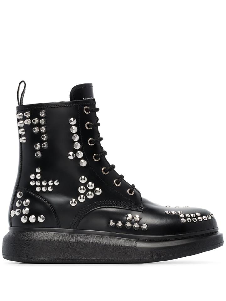 Alexander Mcqueen Studded Lace-up Platform Boots - Black