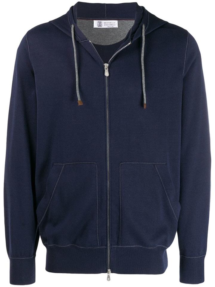 Brunello Cucinelli Knitted Drawstring Hoodie - Blue