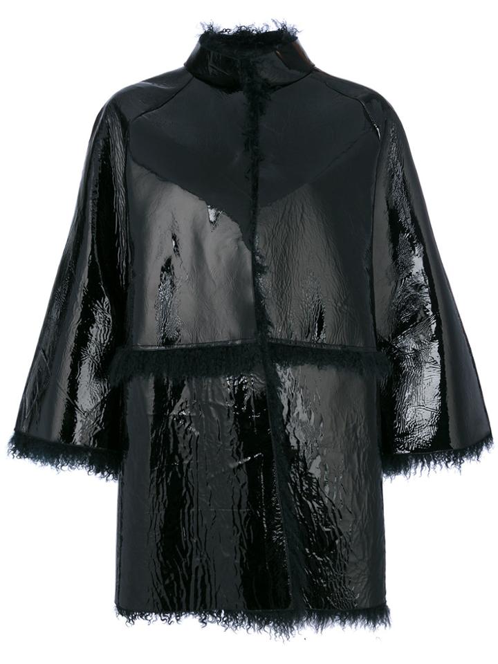 Gianluca Capannolo Mongolian Trim Patent Coat - Black
