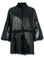 Gianluca Capannolo Mongolian Trim Patent Coat - Black