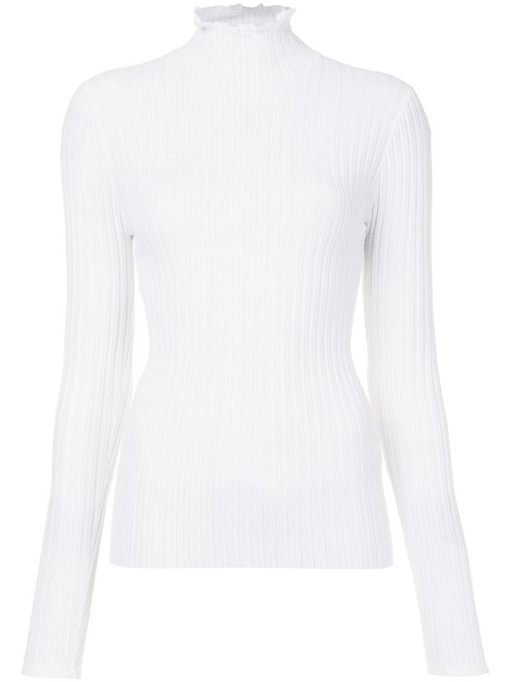 Derek Lam Ruffle Neck Fine Knit Jumper, Women's, Size: Small, White, Polyester/viscose