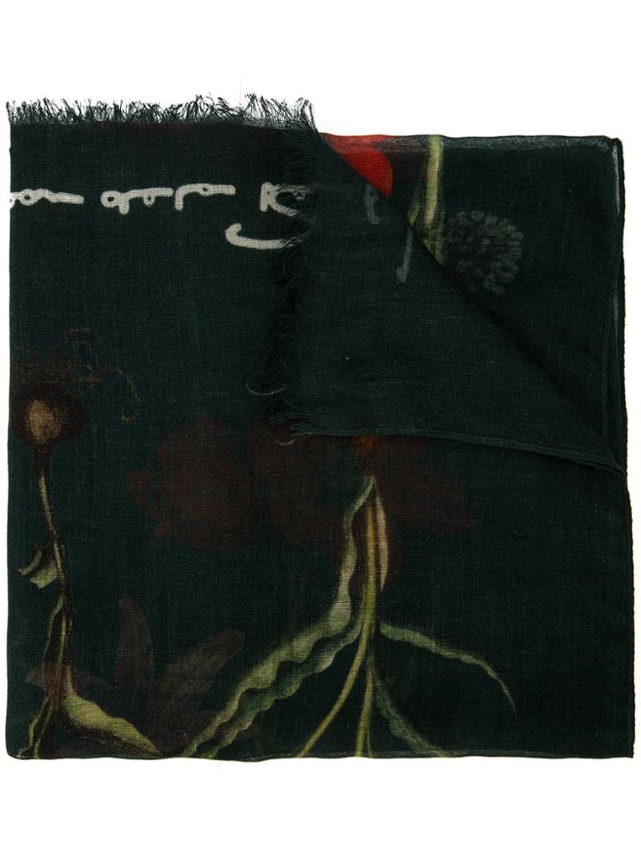 Oscar De La Renta Flower Harvest Printed Scarf - Green