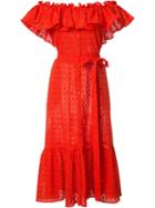 Lisa Marie Fernandez Off-shoulders Belted Dress, Women's, Size: I, Red, Cotton