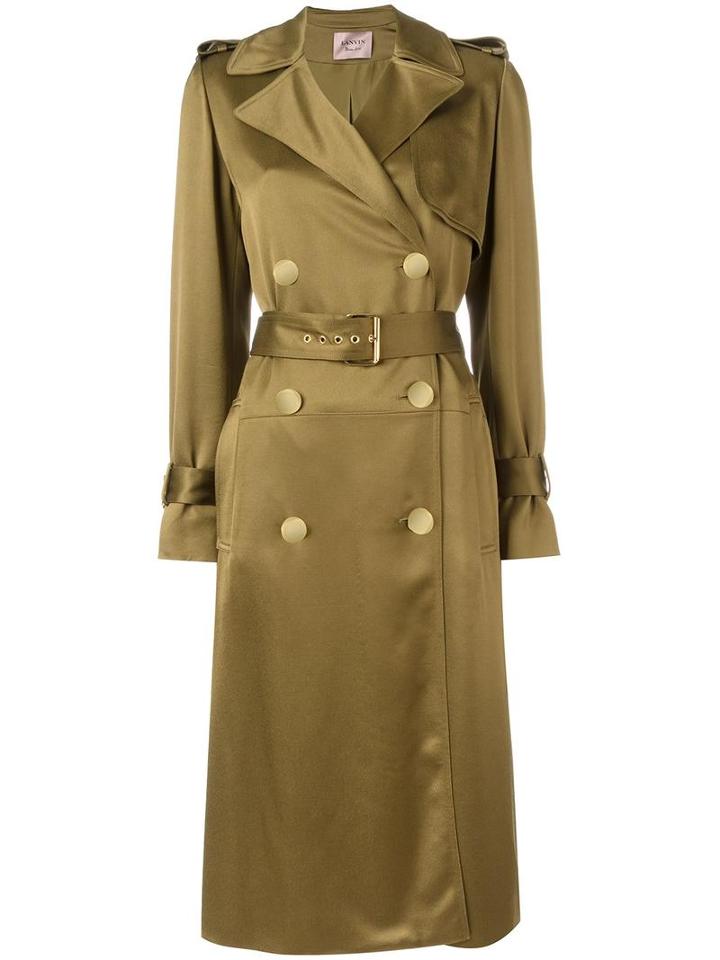 Lanvin Belted Trench Coat, Women's, Size: 34, Green, Cotton/viscose/wool