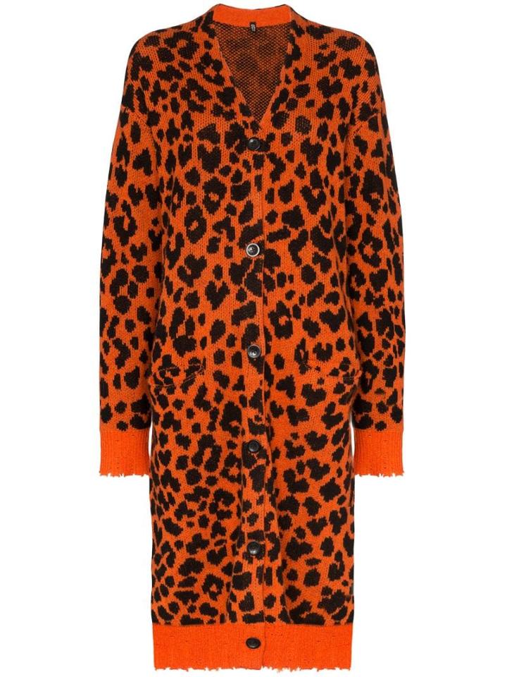 R13 Leopard Print Cashmere Cardigan-dress - Orange