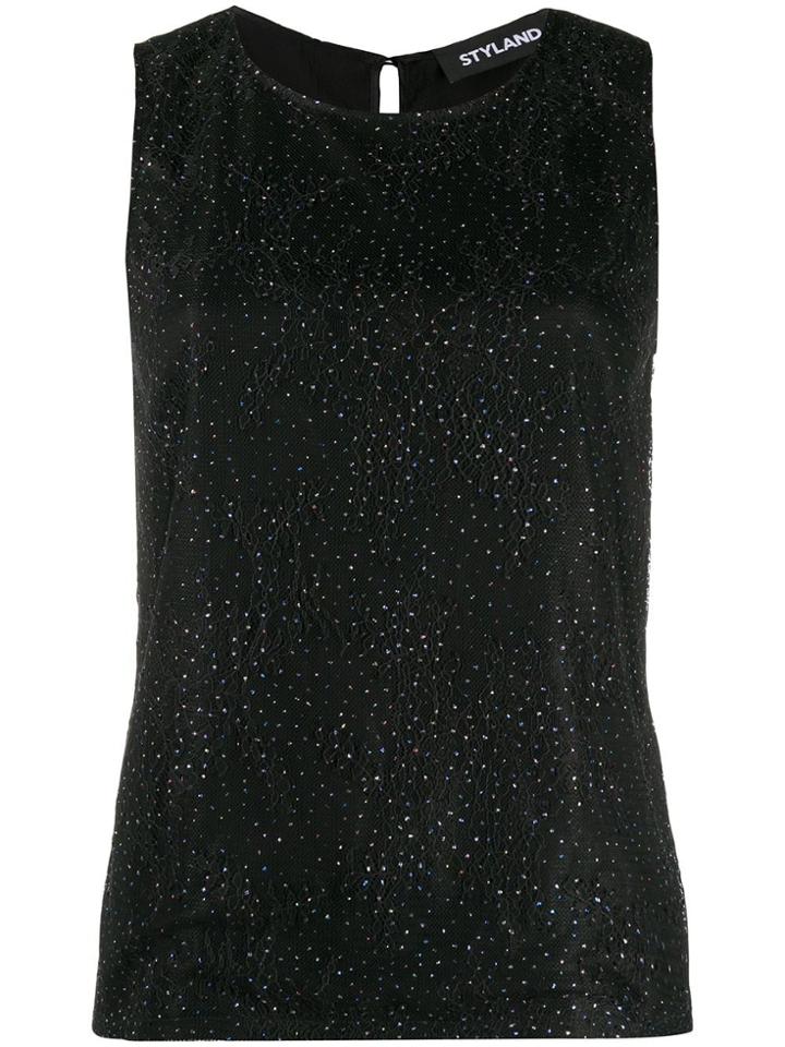 Styland Embellished Lace Tank Top - Black