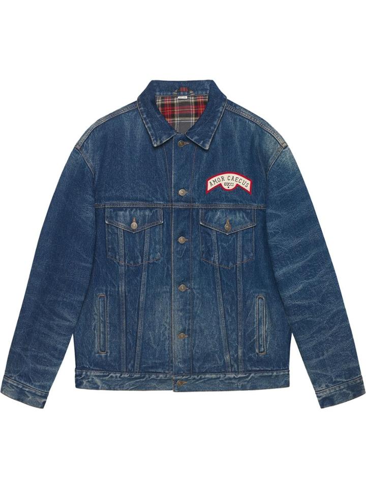 Gucci Oversize Denim Jacket With Patches - Blue