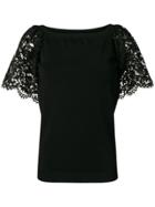 Valentino Floral Lace Sleeve T-shirt - Black