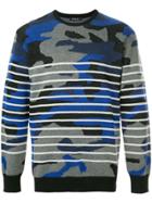 Loveless Camouflage Striped Sweater - Blue