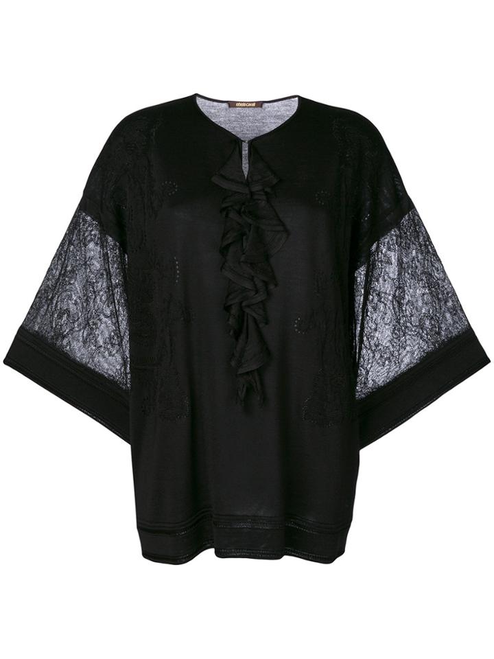 Roberto Cavalli Lace Trim Knitted Top - Black