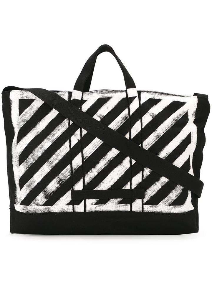 Off-white Striped Tote, Men's, Black, Cotton