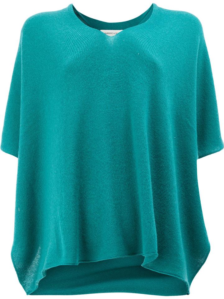 Lamberto Losani Deep V-neck Knit Top - Blue