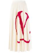 Valentino V Logo Pleated Midi Skirt - White