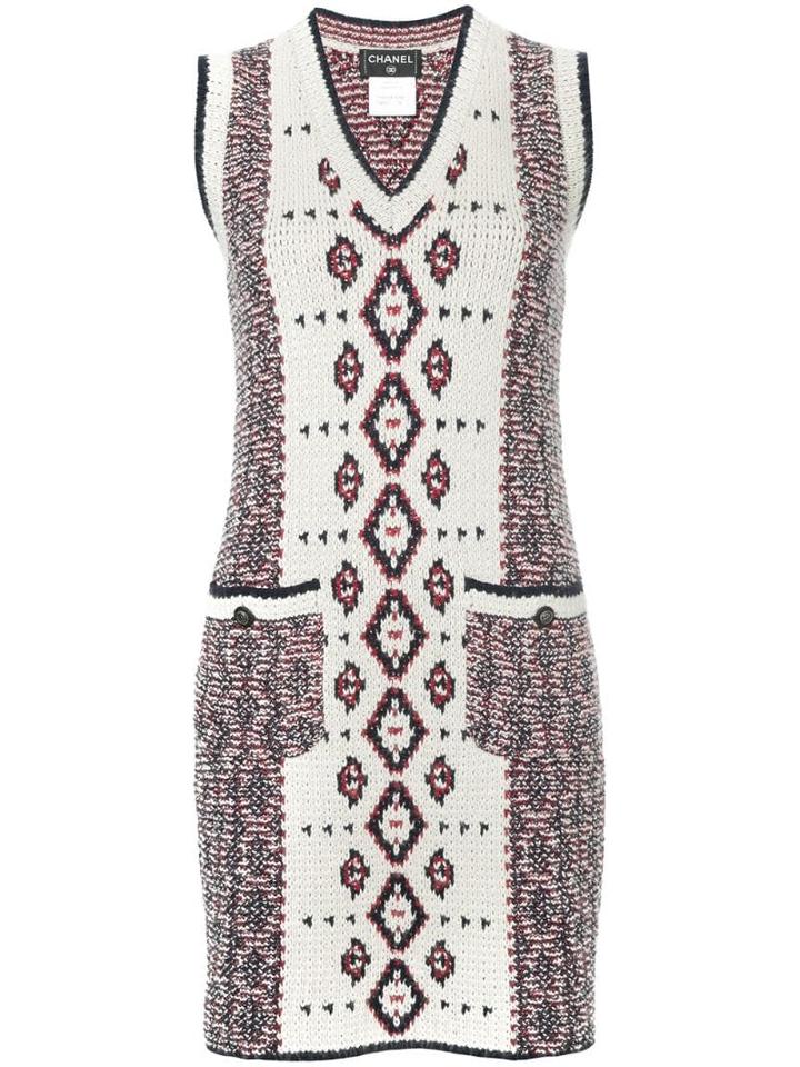 Chanel Pre-owned Patterned Sleeveless Knitted Dress - White