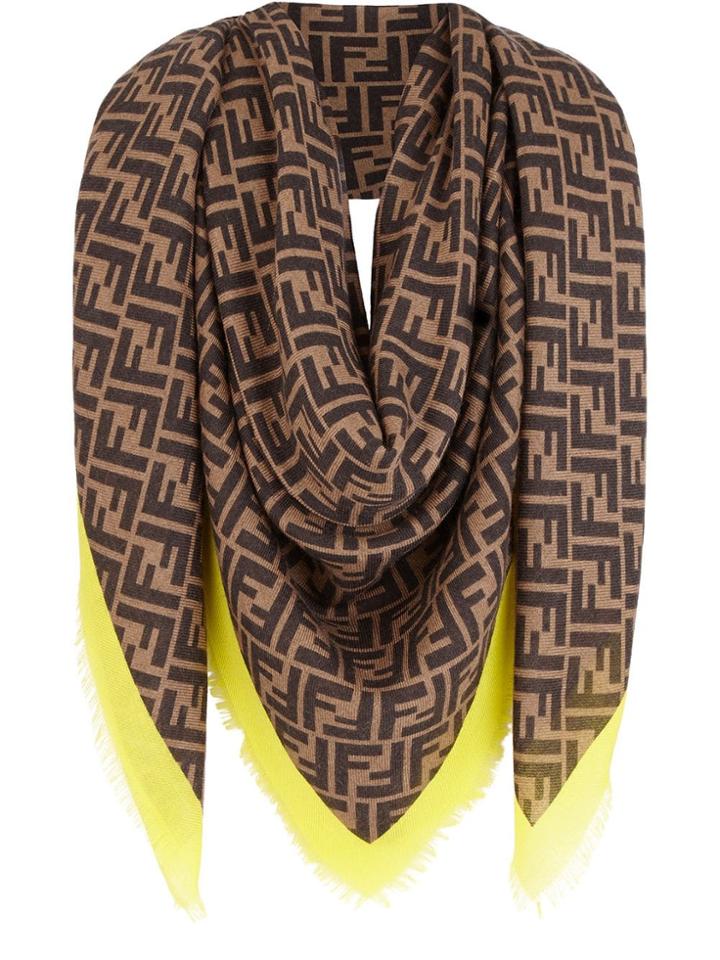 Fendi Fringed Ff Logo Shawl - Brown