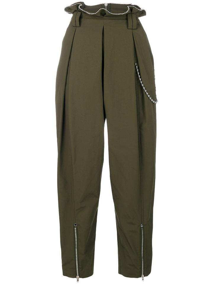 Alexander Wang - Ball Chain Trim Trousers - Women - Cotton/polyester - 8, Green, Cotton/polyester