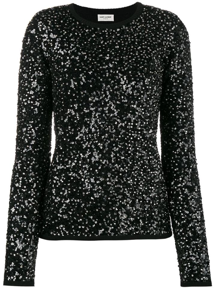 Saint Laurent Sequin Embellished Jumper - Black