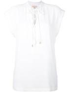 Michael Michael Kors - Lace Up Blouse - Women - Polyester/spandex/elastane - Xxs, Women's, White, Polyester/spandex/elastane